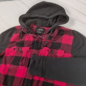 Hollister Mens XL Plaid Hooded Shacket Lumberjack Grunge Alternative 90s